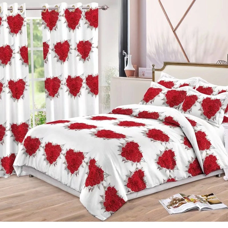 6PCS Kit Flower Bedding Set Curtain Comforter Bed Set Bedding