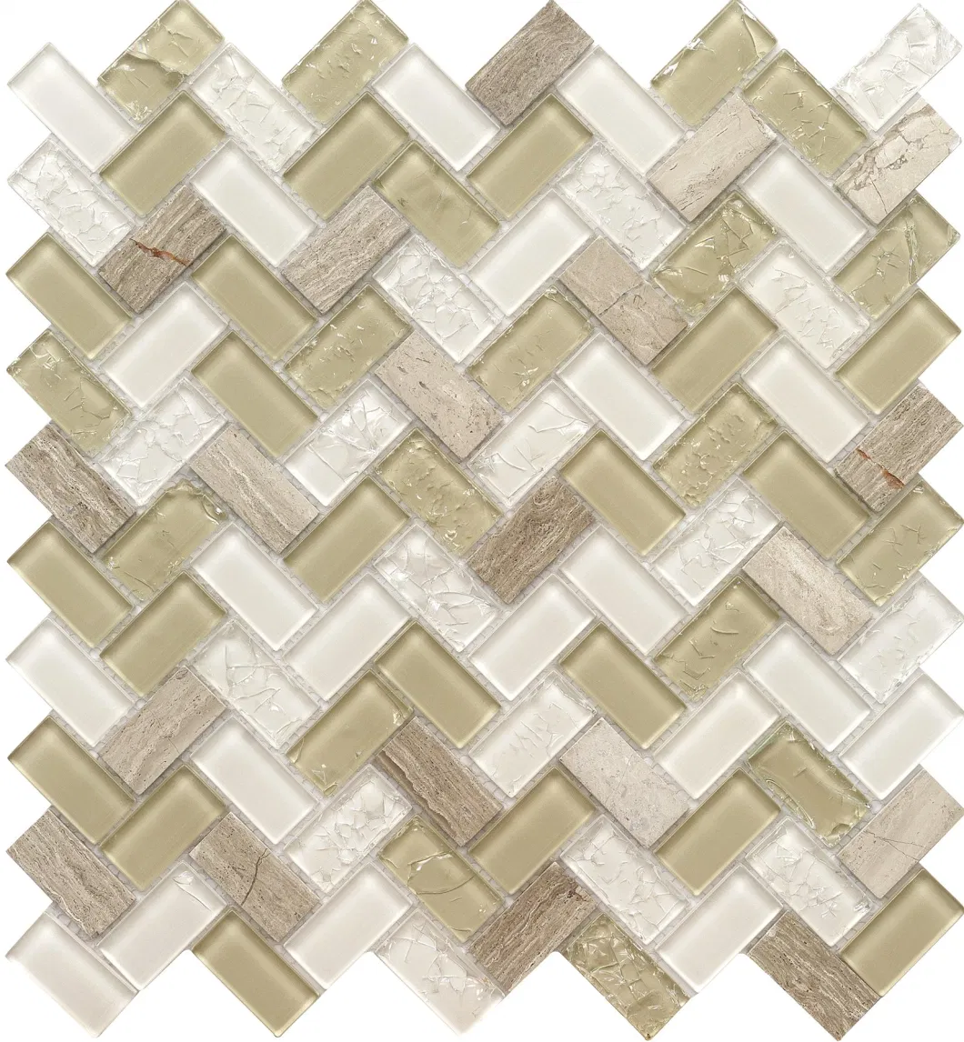 Herringbone Super Wthie Glass Mosaic Carrara Inkjet Glass Tile Brick (M424001)