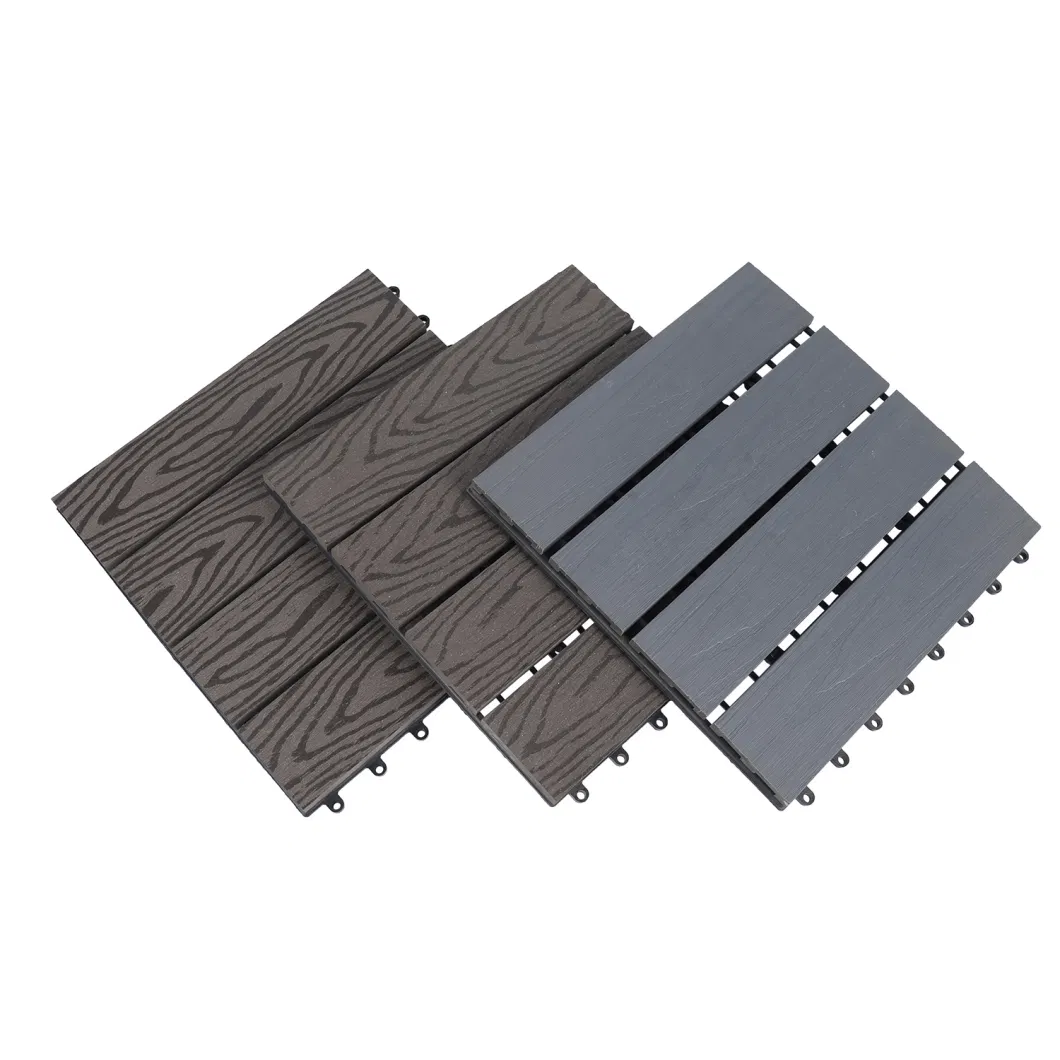 3D Deep Embossing Durable DIY Floor Tiles WPC Interlocking Deck Tiles Grey