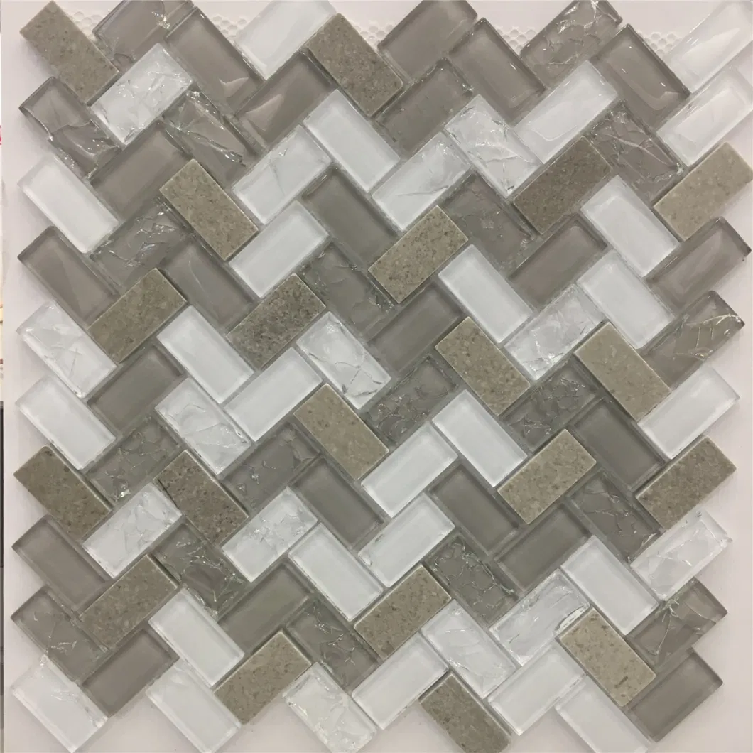 Herringbone Super Wthie Glass Mosaic Carrara Inkjet Glass Tile Brick (M424001)