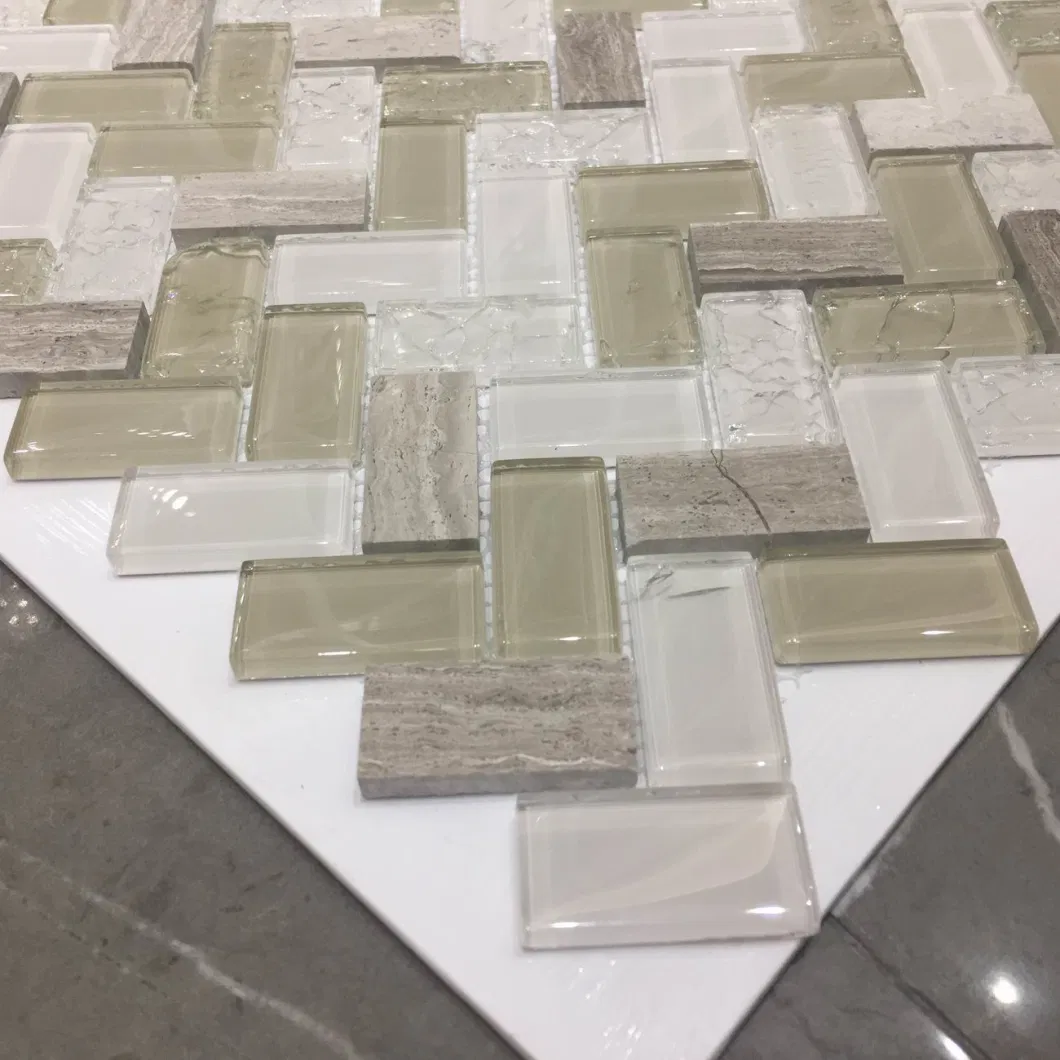 Herringbone Super Wthie Glass Mosaic Carrara Inkjet Glass Tile Brick (M424001)