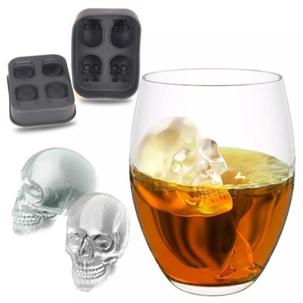 3D Skull Silicone Ice Cube Mold Tray Makes Four Giant Skulls Round Ice Cube Maker