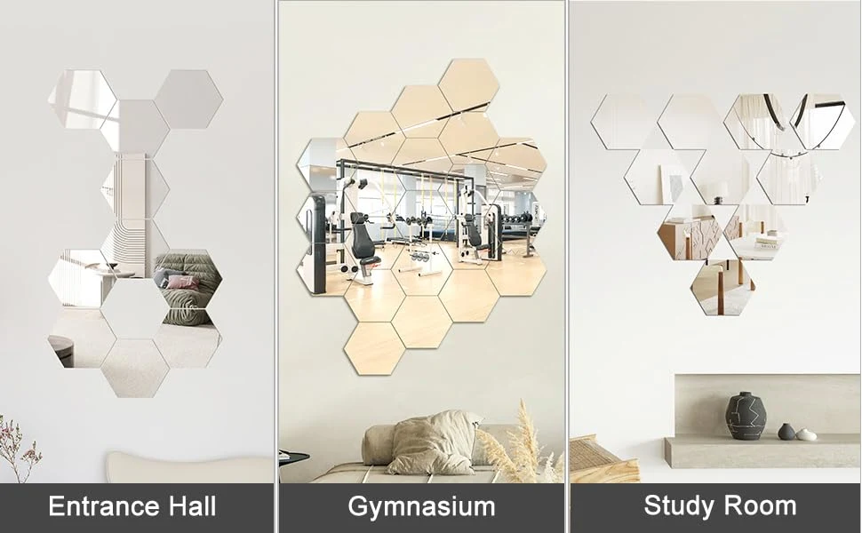 Hexagonal Mirror Glass Mirror Tiles Bedroom Mirrors for Wall Home Wall Living Room Entryway Hallway Decor