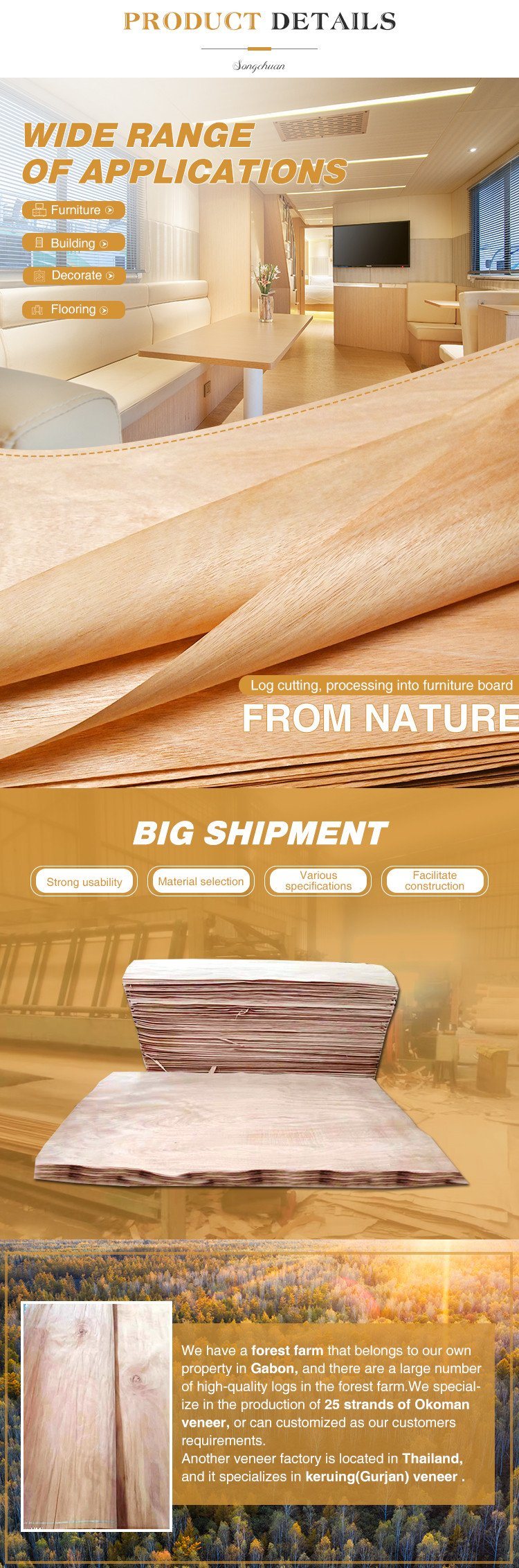 Okoume Bintangor/Poplar Dark Wood Veneer High Quality Walnut Wood Veneer