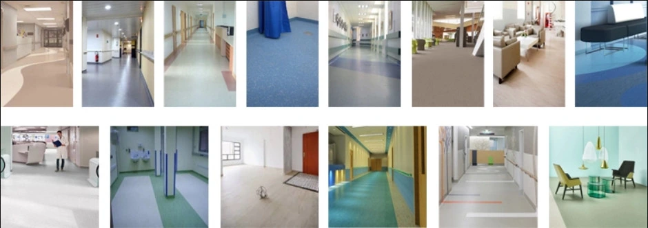 2.0mm 3.0mm Commercial Flooring PVC Vinyl Tile in Roll Size 2m*20m for School Office Hospital Gym Hotel Kitchen