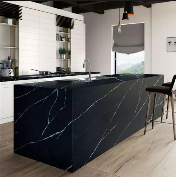 Artificial Quartz Calacatta Black Quartz Slab for Bathroom Countertop