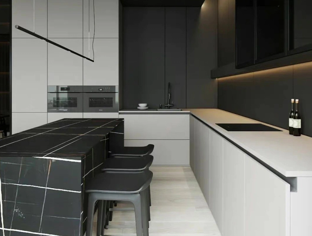 Yvt Sales Popular Laminate Modern Frameless Black Modular Kitchen Modern Kitchen Cabinets