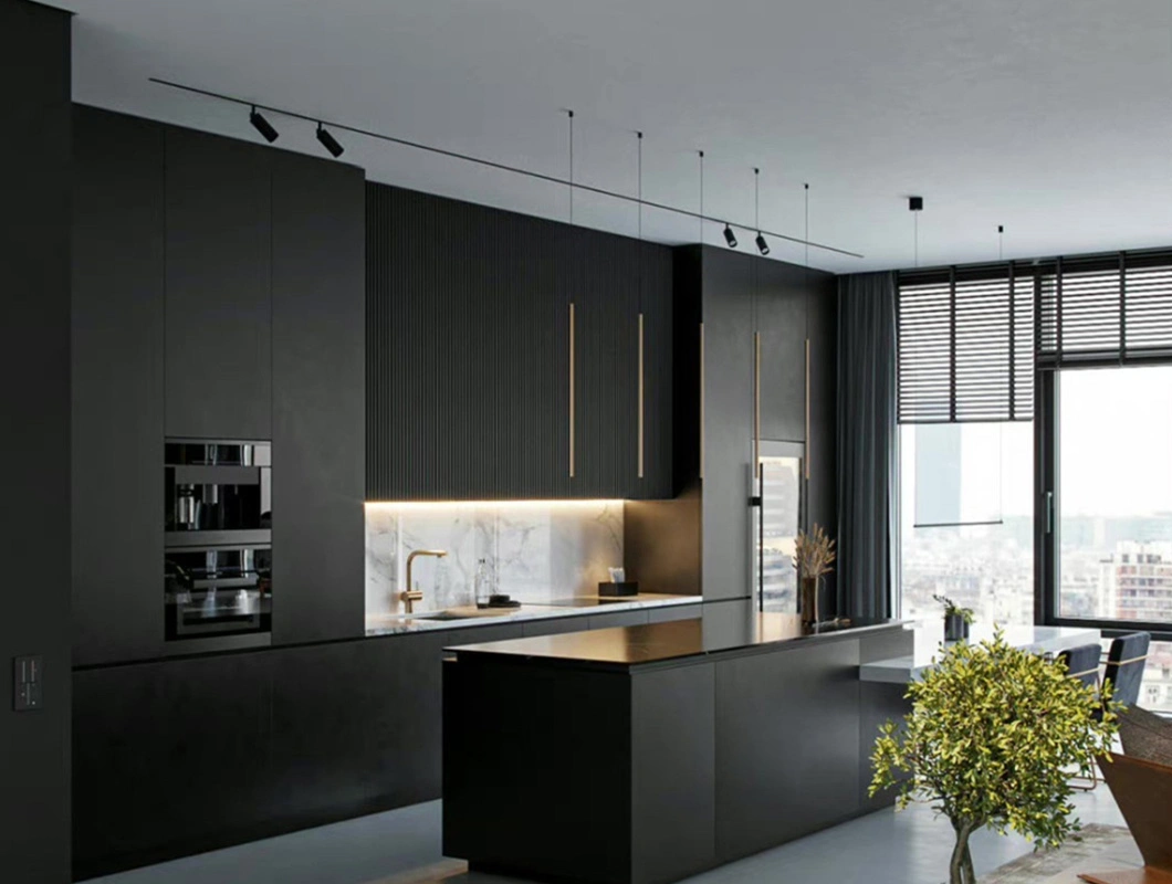 Yvt Sales Popular Laminate Modern Frameless Black Modular Kitchen Modern Kitchen Cabinets