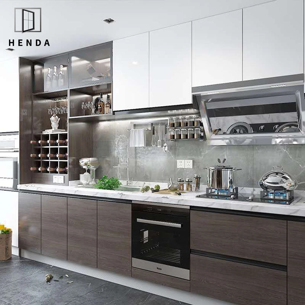 Straight Kitchen Cabinet Marble Tiles Gas Stone Solid Wood Material Island Bars Customized Kitchen