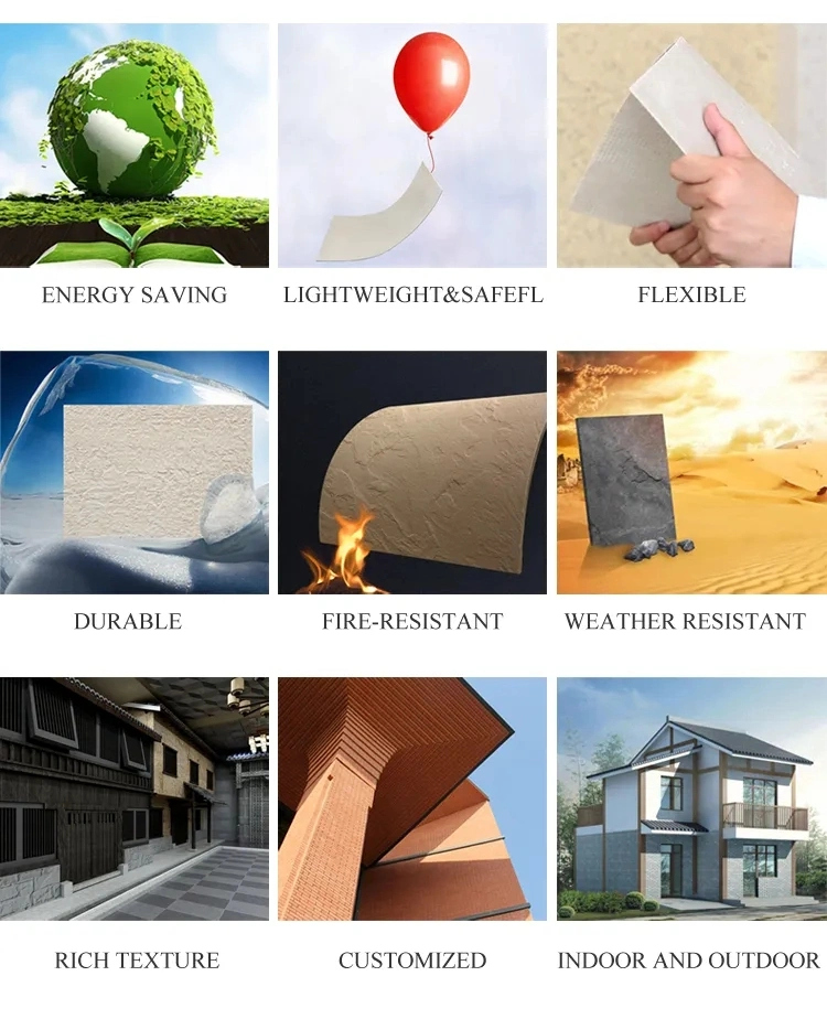 Lightweight Exterior Stone Veneer 3mm Panel Flexible Soft Stone Wall Tiles