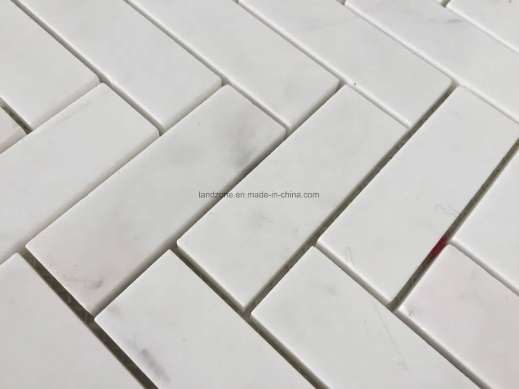 Herringbone Pattern White Marble Mosaic Tile