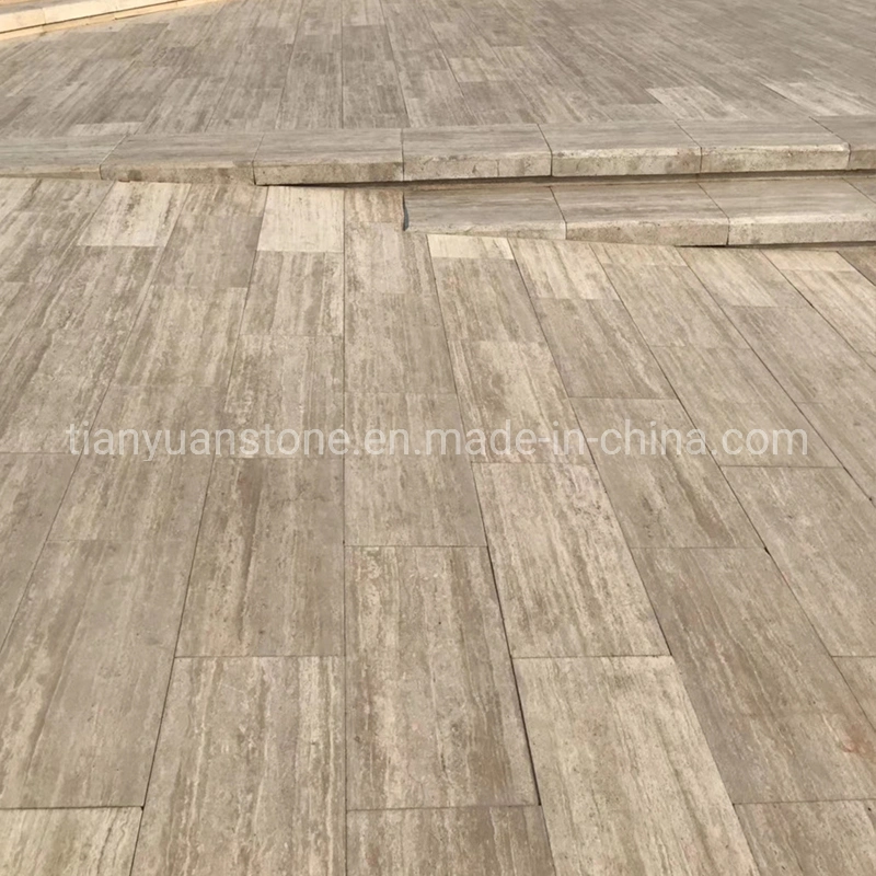 Beige Travertine Exterior Flooring Tile Honed/Filled Vein Cut for Kitchen/Bathroom/Livingroom