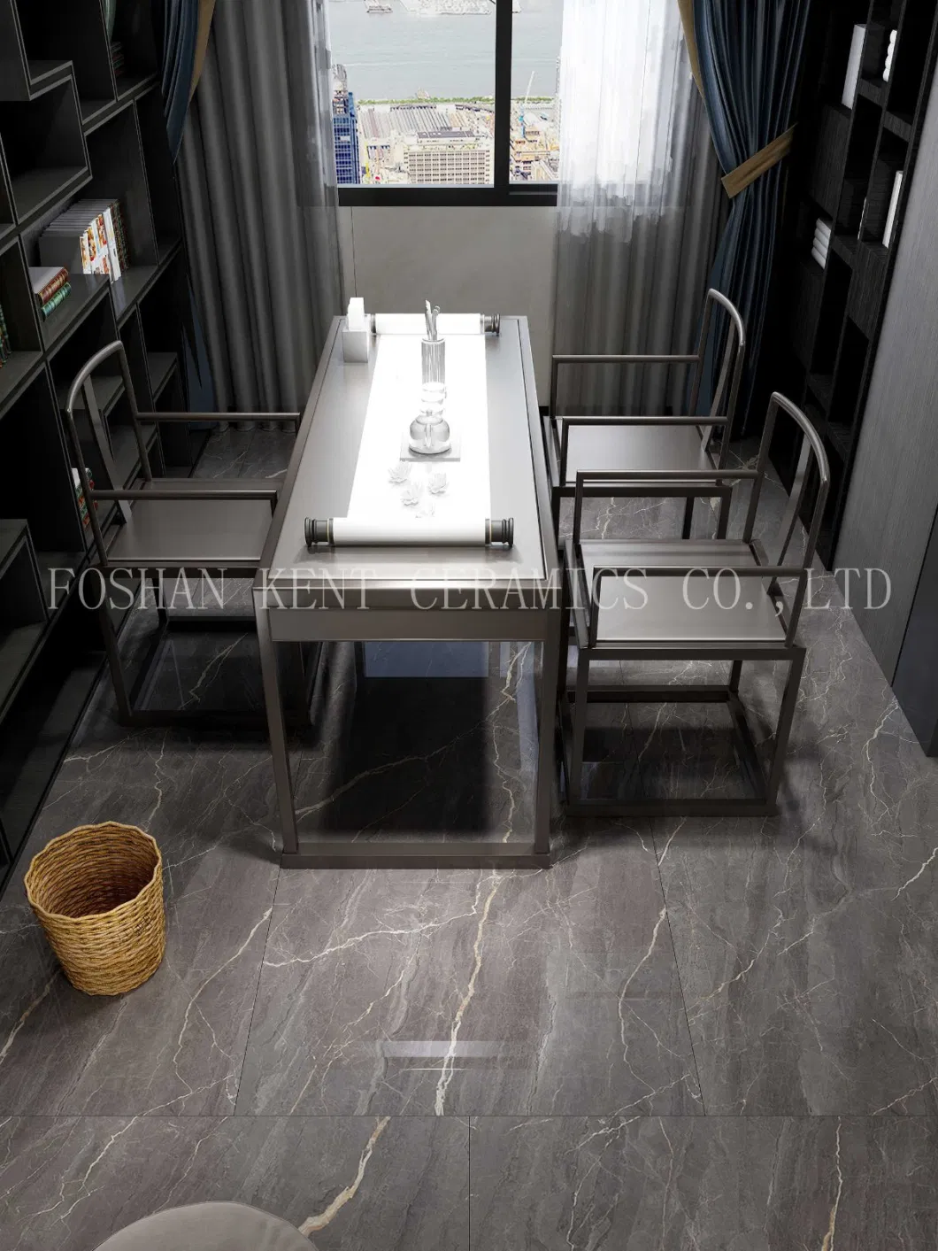 Darker Marble Grain Look Modern Style Flooring Glossy 900*1800mm Full Body Tile for Living Room and Dining Room