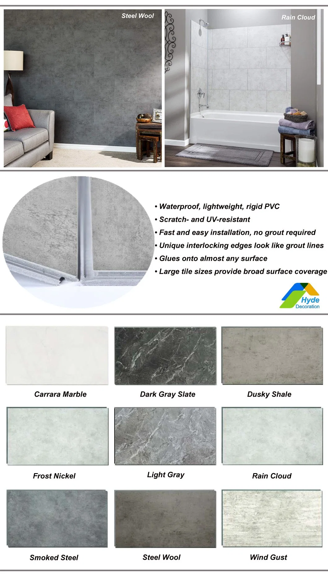 Marble Design Kitchen Bathroom Wetroom Spc Interlocking Vinyl Plank Floor and Wall Tile