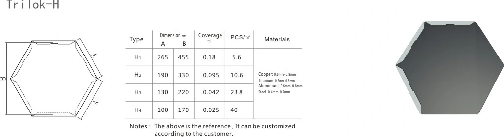 Trilok Metal Interlocking Roofing, Wall Cladding, Facade Hexagon Shingle Tile -Td220