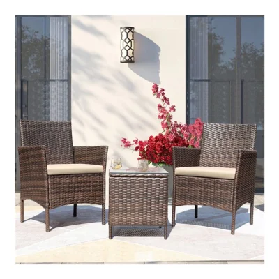 Modern Rattan Patio Conversation Set Wood Garden Chair Waterproof Patio Chair Outdoor Garden Furniture Sofa Sets