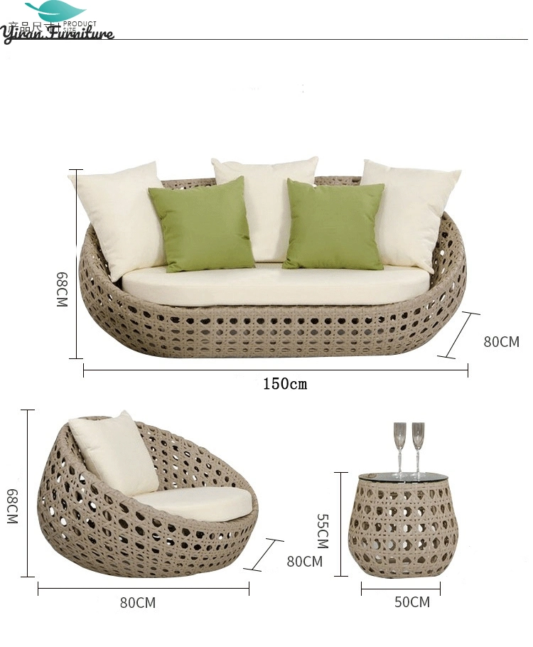 White and Green Mix Outdoor Rattan Sofa Chair Tea Table Set