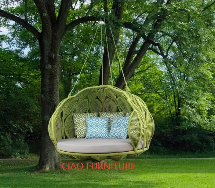 Green Color Double Garden Swing Patio Project Furniture for Outdoor Sunbed