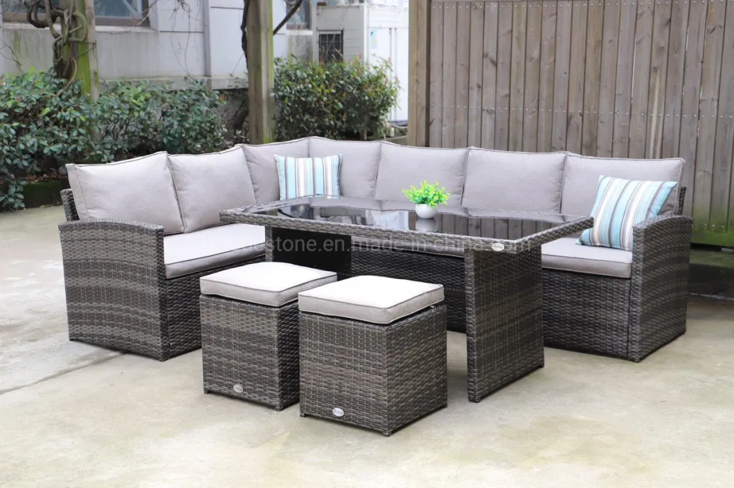 Factory Price Aluminum PE Rattan Sofa Set Outdoor Lounge Corner Dining Sofa Outdoor Furniture