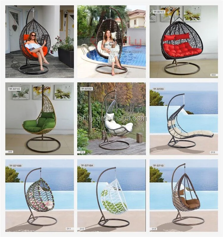 Outdoor Double Seater Garden Furniture Rattan Patio Swings Hanging Egg Chair with Stand