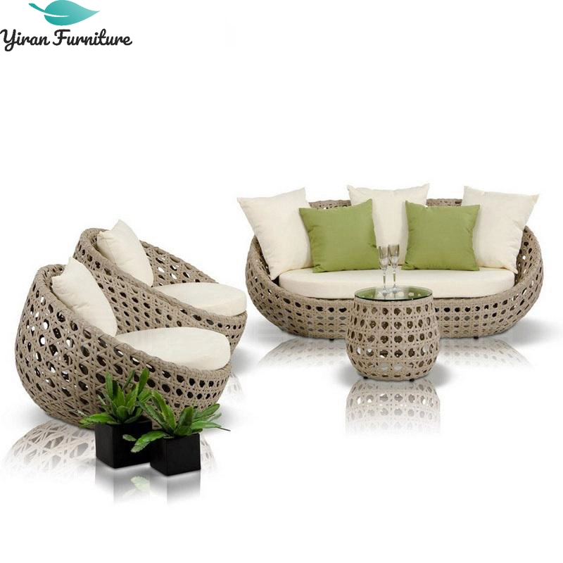 White and Green Mix Outdoor Rattan Sofa Chair Tea Table Set