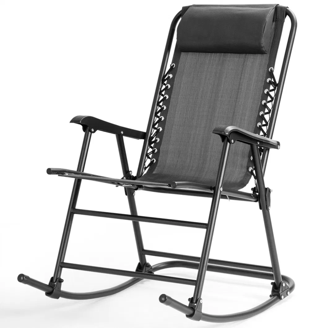 Outdoor Outdoor Patio Rocking Chair Porch Rocker Folding Zero Gravity Chaise Lounge Grey with Headrest