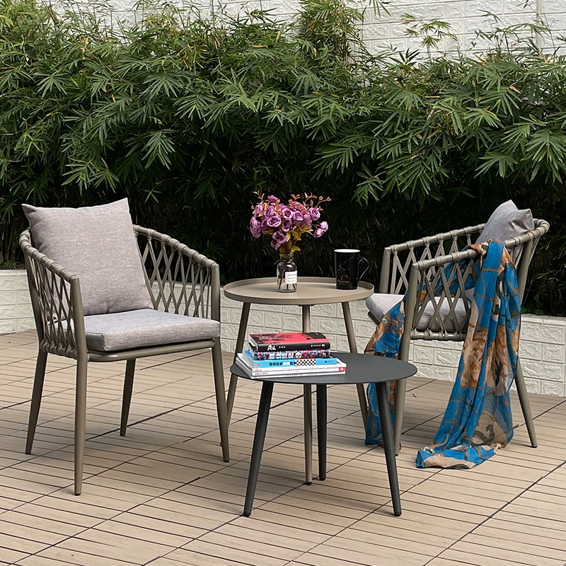 Modern Patio Balcony Plastic String Chair Rattan Rope Outdoor Garden Dining Chair American Standard Outdoor French Bistro Cafe Aluminum Rope Rattan Woven Chair