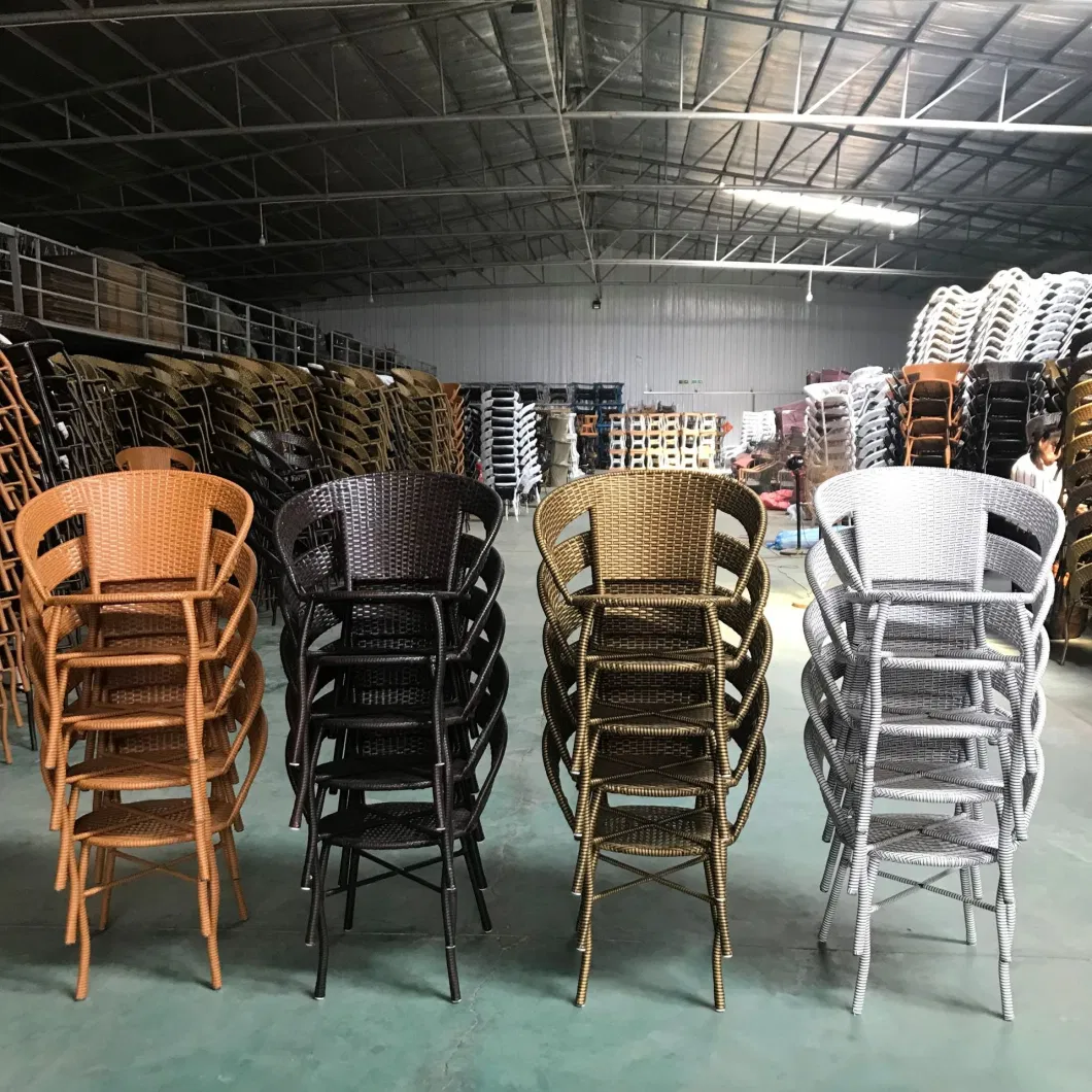 Cheap Outdoor Furniture Popular Garden Rope Weave PE Rattan Dining Chair with Metal Legs Cafe Patio Outdoor Rattan Chair