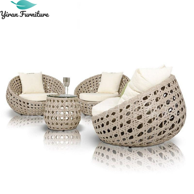 White and Green Mix Outdoor Rattan Sofa Chair Tea Table Set