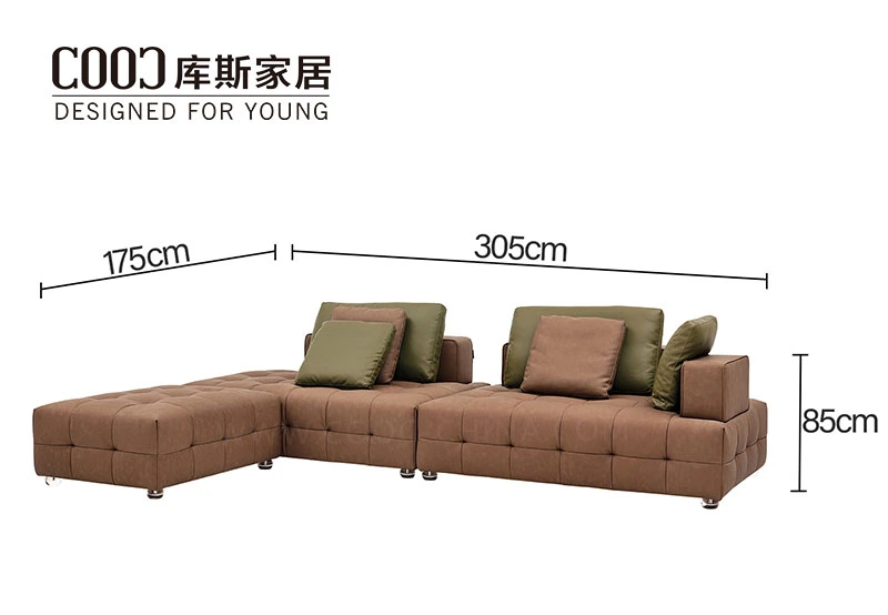 Home Lounge Living Room Furniture Modern Design Leisure Couch Set Genuine Leather L Shape Sectional Modular Corner Sofa with Tufted Finish