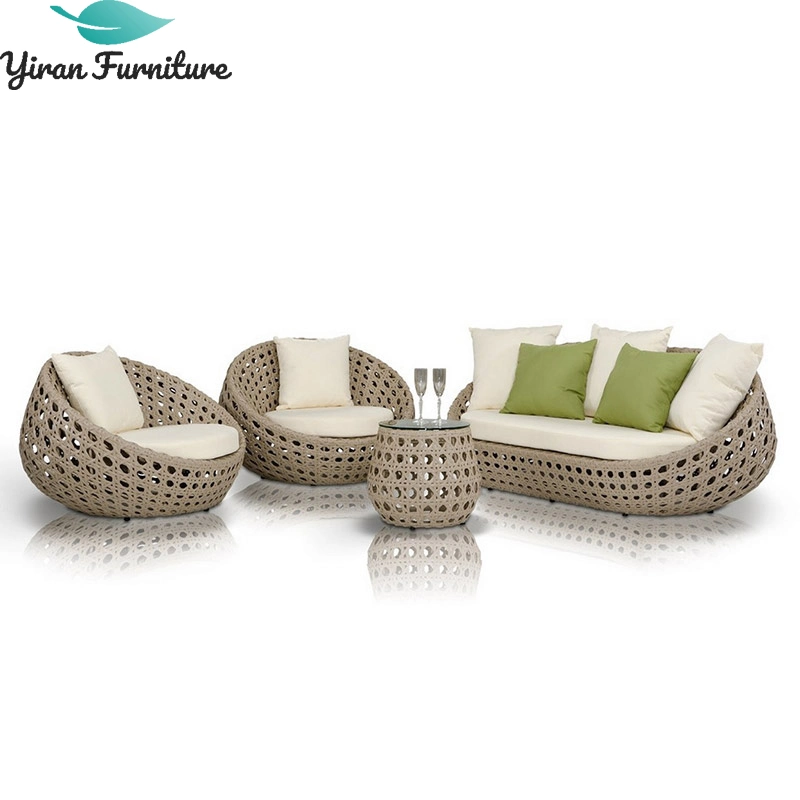 White and Green Mix Outdoor Rattan Sofa Chair Tea Table Set