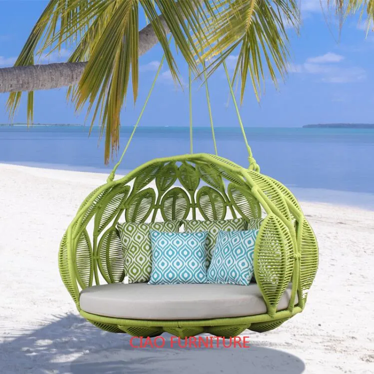 Green Color Double Garden Swing Patio Project Furniture for Outdoor Sunbed