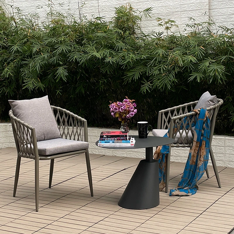 Modern Patio Balcony Plastic String Chair Rattan Rope Outdoor Garden Dining Chair American Standard Outdoor French Bistro Cafe Aluminum Rope Rattan Woven Chair