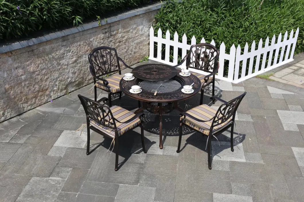 High End Outdoor Table and Chair Combination, Fully Cast Aluminum Round Table, Open-Air Garden, Courtyard, Outdoor Leisure Furniture