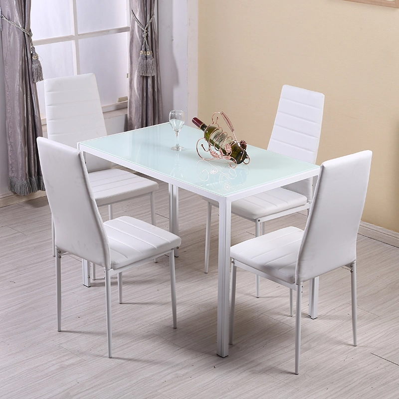 Modern Style Restaurant Dining Room Furniture Tempered Glass Top Luxury Square Dining Table with PU Dining Chair