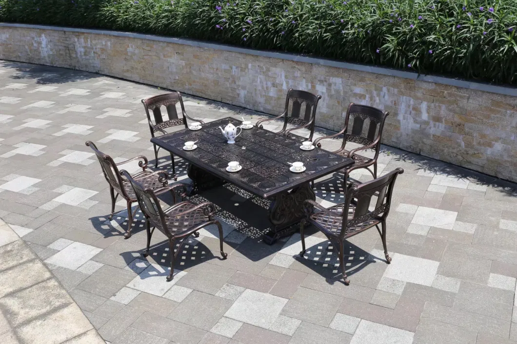 High End Outdoor Table and Chair Combination, Fully Cast Aluminum Round Table, Open-Air Garden, Courtyard, Outdoor Leisure Furniture