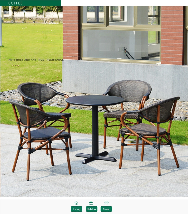 Outdoor Table and Chair Combination Cafe Balcony Table and Chair Aluminum Alloy Leisure Rattan Chair Milk Tea Shop Outdoor Rattan Chair