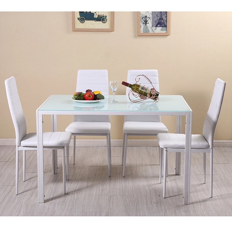 Modern Style Restaurant Dining Room Furniture Tempered Glass Top Luxury Square Dining Table with PU Dining Chair