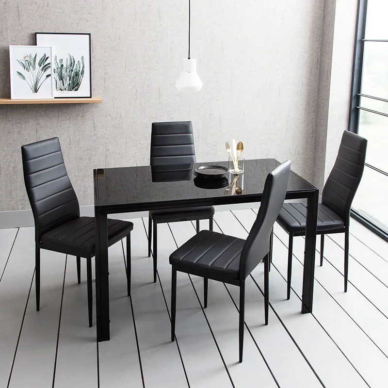 Modern Style Restaurant Dining Room Furniture Tempered Glass Top Luxury Square Dining Table with PU Dining Chair