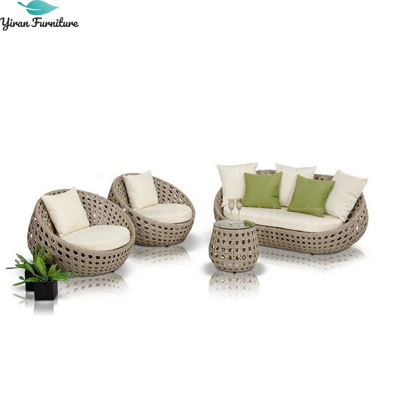 White and Green Mix Outdoor Rattan Sofa Chair Tea Table Set