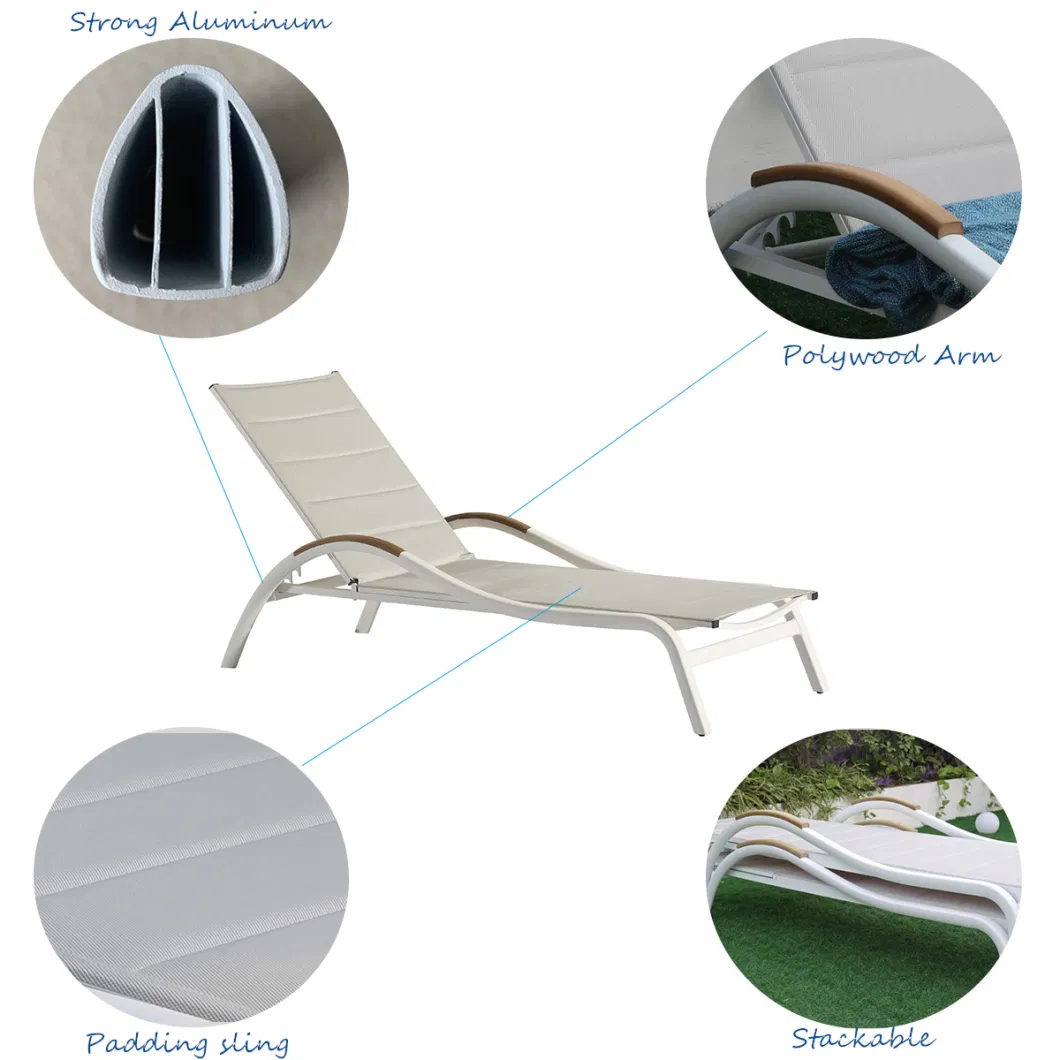 Aluminum Frame Textilene Sling Outdoor Poolside Sunbed Chaise Beach Chair Sun Lounger