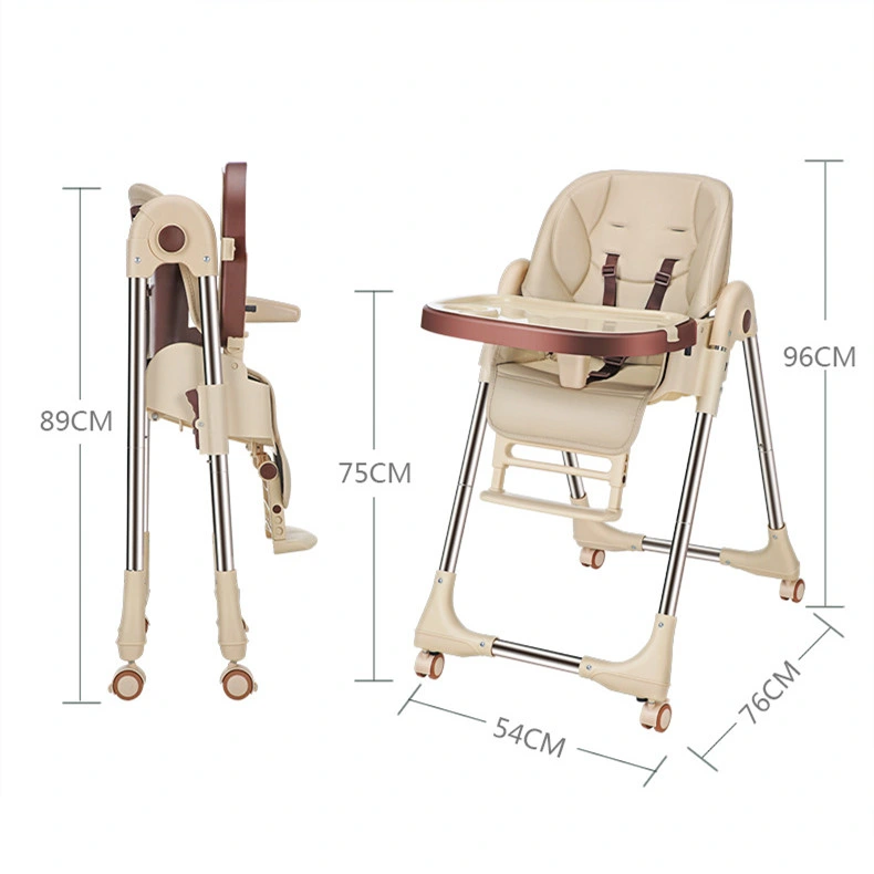 One Button Folding Baby Feeding Chair Leather Cushion Kids Dining Chair