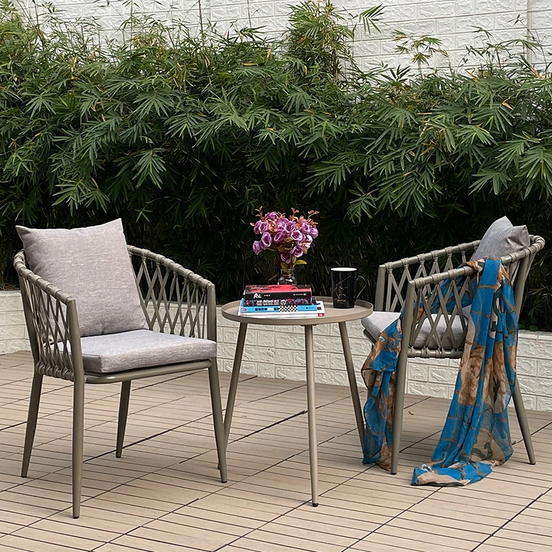 Modern Patio Balcony Plastic String Chair Rattan Rope Outdoor Garden Dining Chair American Standard Outdoor French Bistro Cafe Aluminum Rope Rattan Woven Chair