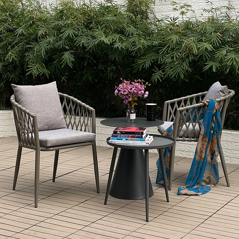 Modern Patio Balcony Plastic String Chair Rattan Rope Outdoor Garden Dining Chair American Standard Outdoor French Bistro Cafe Aluminum Rope Rattan Woven Chair