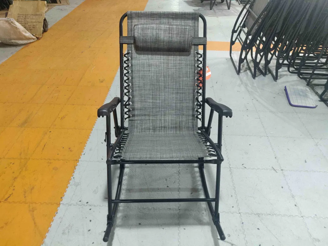 Outdoor Outdoor Patio Rocking Chair Porch Rocker Folding Zero Gravity Chaise Lounge Grey with Headrest