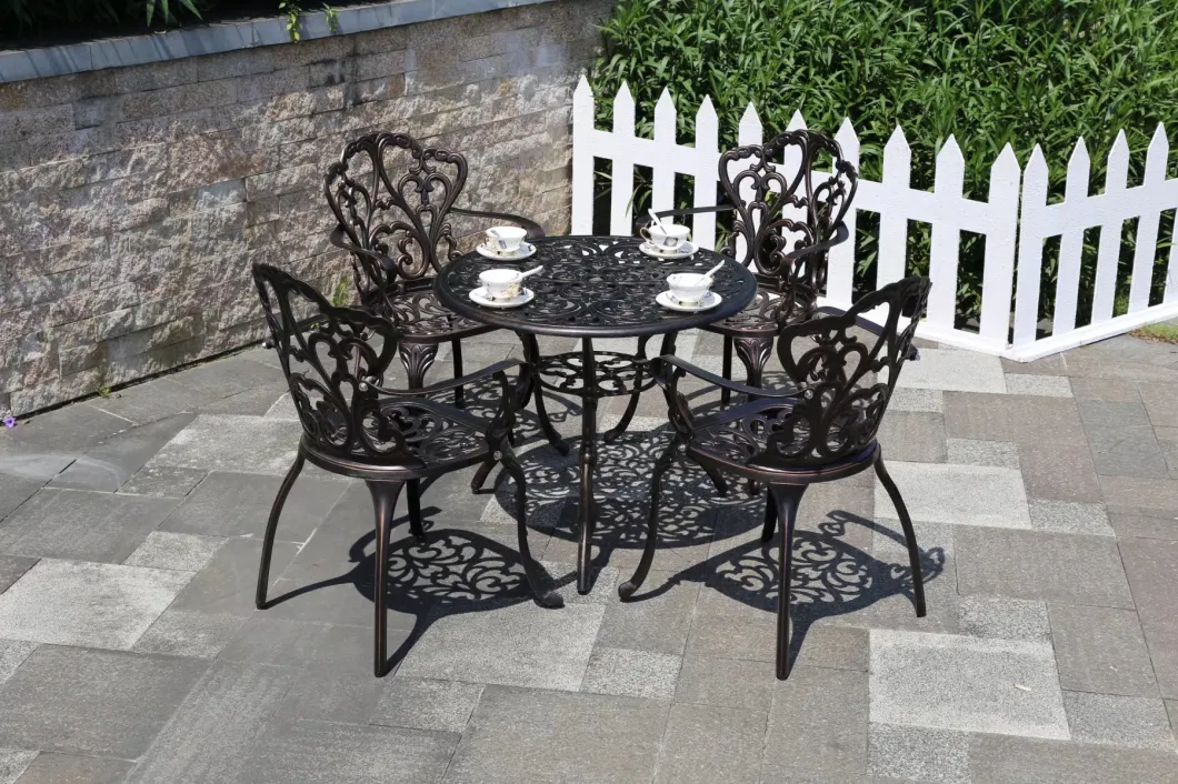 High End Outdoor Table and Chair Combination, Fully Cast Aluminum Round Table, Open-Air Garden, Courtyard, Outdoor Leisure Furniture