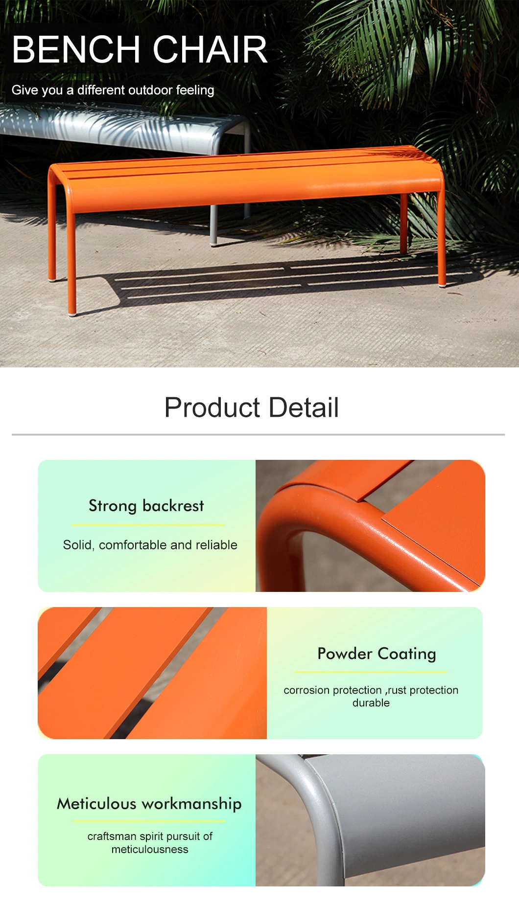 Factory Price Garden Rattan Furniture Galvanized Metal Long Benches Outdoor Chair