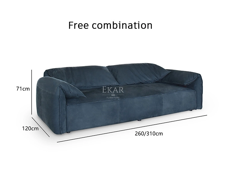 Italy Style Luxury Minimalist 3 Seater Modern Sofa for Living Room with Nubuck Leather Surface