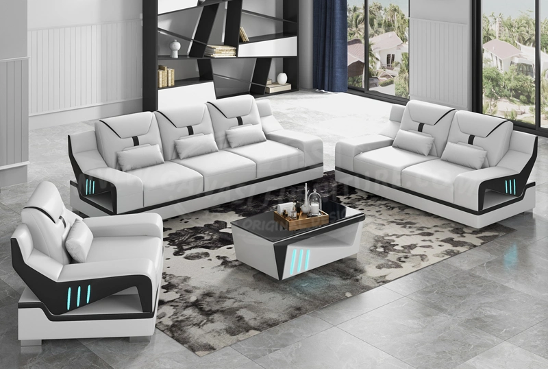 Leisure Style Genuine Leather Furniture 1+2+3 Sectional Sofa Sets with Coffee Table