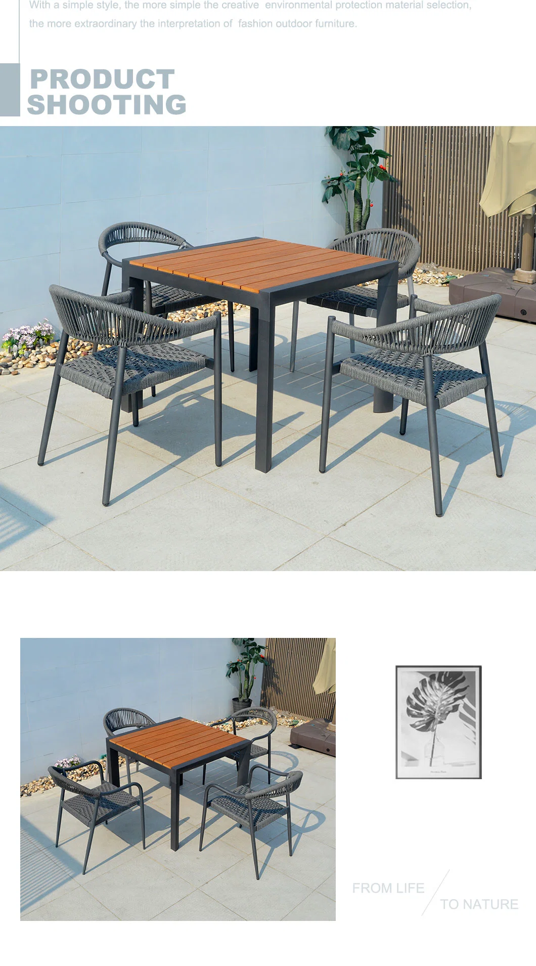 Hotel Restaurant Plywood Chair Set Outdoor Garden Patio Dining Room Furniture Set for 4